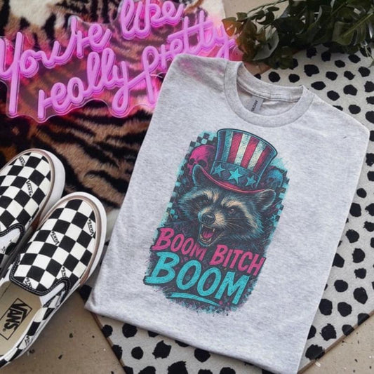 Boom B*tch Boom Raccoon 4th Of July Shirt - 4th of July Shirt - Shirts For Women - Bleached Shirt - Gildan - Funny Shirt - Graphic Tee