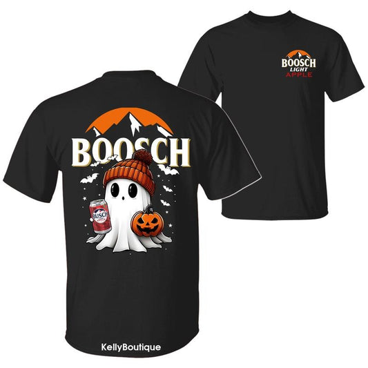 Boosch Light Apple Halloween Cute Boo Boo Ghost Pumpkin T-Shirt, Trendy Halloween Spooky Season 2 Sided Graphic Design Unisex Cotton T-shirt for Men for Women Menswear Womenswear Top