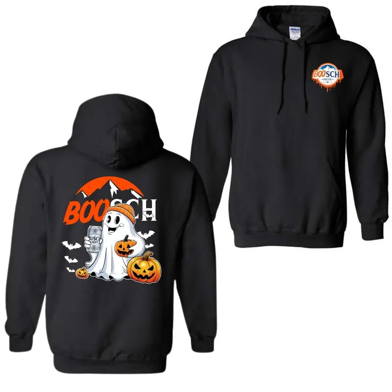 Boosch Light Ghost Cute Halloween 2 Sided Hoodie, Busch Light Halloween Sweatshirt For Men And Women, Halloween Cute Ghost Trendy Shirt