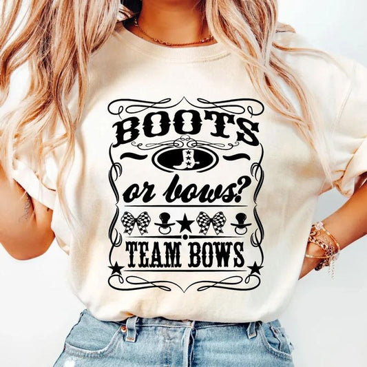Boots Or Bows,Boots Or Bows, Whiskey Tshirt, Gender Reveal Tshirt, Retro Cowgirl, Country Western, Team Bows, Unisex Sweater Pullover Tee