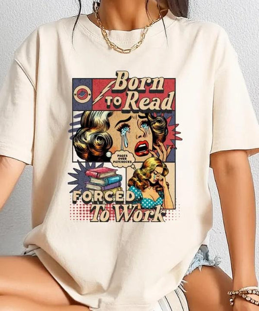 Born To Read Retro Shirt - Unisex Medium-Heavy Fabric Casual Long Sleeve T-Shirt with Graphic Design, Available in Various Colors - Button