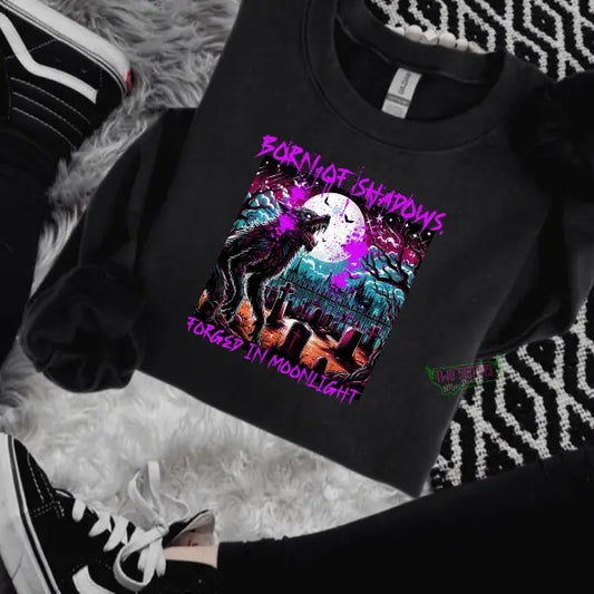 'Born in the Shadows, Forged In the Moonlight' Crewneck Sweatshirt, T Shirt, or Hoodie Pullover | Punk Rocker, Alt, Grunge, Goth, Skeleton, Streetwear Style
