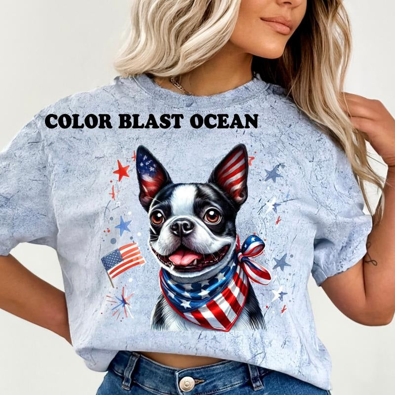 Boston Patriotic Dog Shirt ~ Unisex Apparel Relaxed Fit Printed In The USA Clothing Womenswear Casual Comfort Cotton Top Athletic Boho Chic