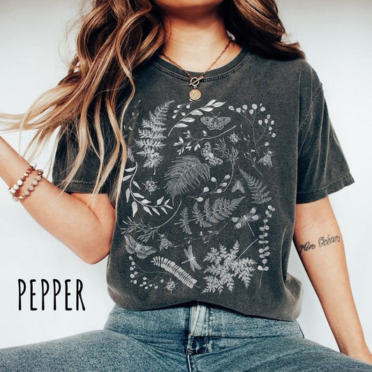 Botanicals, Butterflies & Bees Cottagecore Shirt, Aesthetic Tshirt, Boho T-Shirt, Vintage T Shirt, Soft Tee, Plus Sizes
