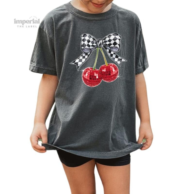 Bow Disco Cherries Youth Sweatshirt and Kid's Comfort Colors T-Shirt, Cute Crewneck Pullover, Cute Kids Apparel, Trendy Youth Graphic Tee, Cozy Kids Sweatshirt, Fun Vibes Clothing