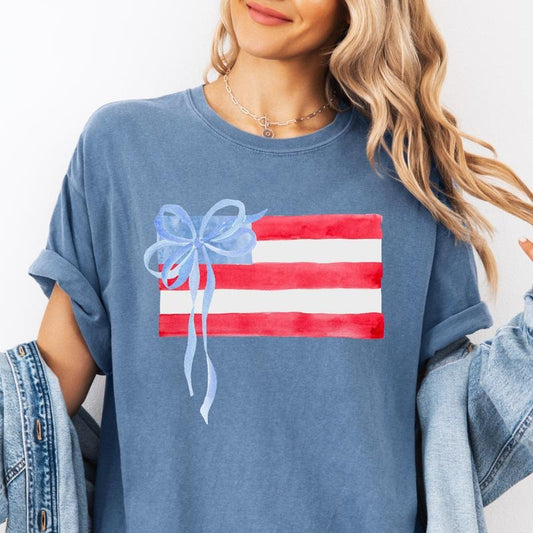 Bow Flag Watercolor Shirt ~ Unisex Apparel Relaxed Fit Printed In The USA Clothing Womenswear Casual Comfort Cotton Top Athletic Boho Chic