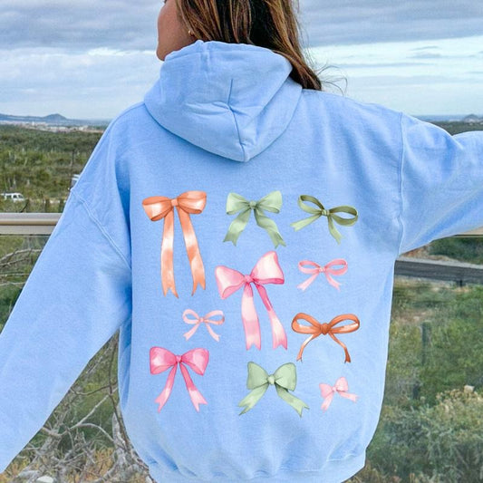 Bow Graphic Sweatshirt, Unisex Cotton Hoodie Oversized Womenswear, Trendy Sweatshirt, Oversized Hoodie