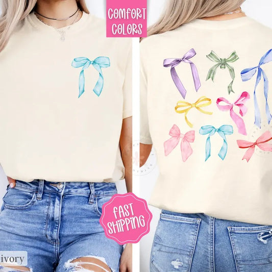 Bow Shirt Comfort Colors, Coquette Tshirt, Women's Graphic Teestyle{n002}2