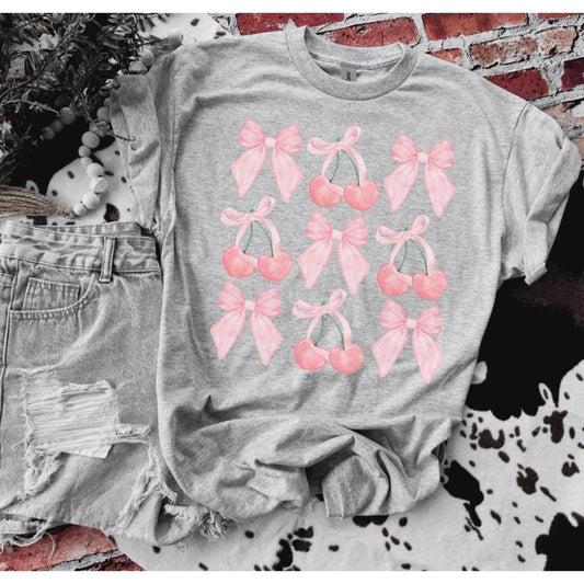 Bows And Cherries - Cute T-Shirt Bleached - Gildan - Unisex funny graphic