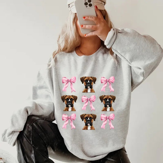 Boxer with Bows Sweatshirt ~ Sweatshirt Unisex Apparel Relaxed Fit Printed in the USA Clothing Womenswear Casual and Comfortable
