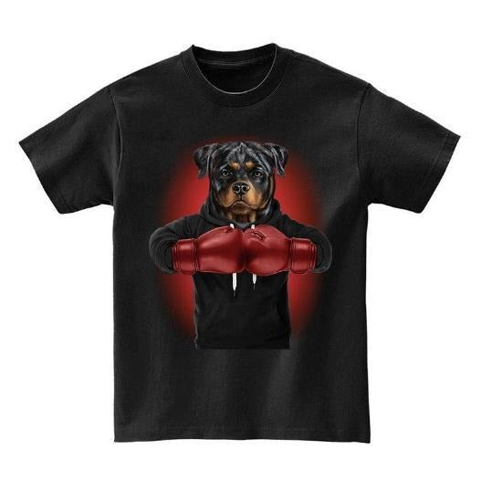 Boxing Rottweiler Dog, Martial Arts Fighter Warrior - Short Sleeve Unisex, Men Made in USA