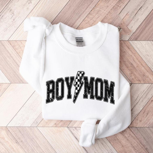 Boy Mom tshirt, Checkered Boy Mom tshirt, Lightning Bolt Mama tshirt, Boy Mom To Be Gifts Cotton Fabric Menswear tshirt, tshirt hot trend 2025