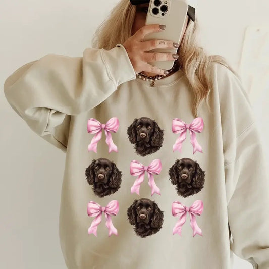 Boykin Spaniel With Bows Sweatshirt ~ Sweatshirt Unisex Apparel Relaxed Fit Printed in the USA Clothing Womenswear Casual and Comfortable