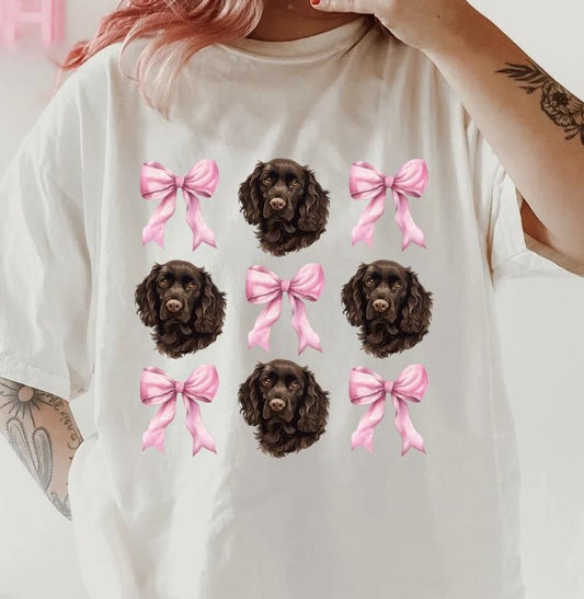 Boykin Spaniel with bows Shirt ~ Unisex Dog Mama Apparel Relaxed Fit Printed In The USA Clothing Womenswear Casual Comfort Cotton Top Athletic Boho Chic