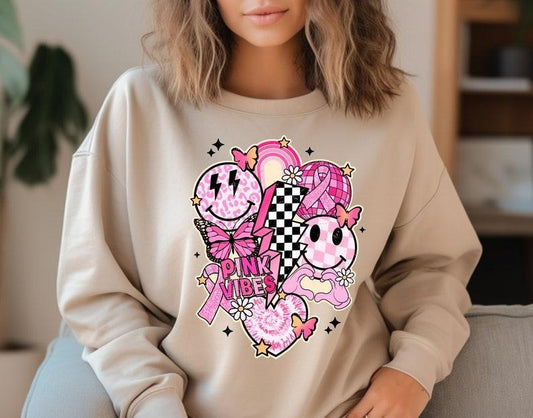 Breast Cancer Sweatshirt Cancer Awareness Sweater Fighter Warrior Support Gift October Awareness Month, Pink Cancer Ribbon Retro Smile Face  T-shirt, sweater and Hoodie