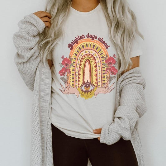 Brighter Days Ahead, Boho Retro Rainbow T-shirt, Rainbow floral evil eye T-shirt, rainbow T-shirt, rainbow mama T-shirt, retro boho rainbow