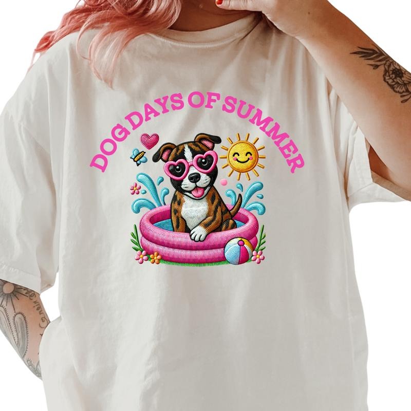 Brindle Pitbull Dog Days of Summer Shirt ~ Unisex Apparel Relaxed Fit Printed In The USA Clothing Womenswear Casual Comfort Cotton Top Athletic Boho Chic