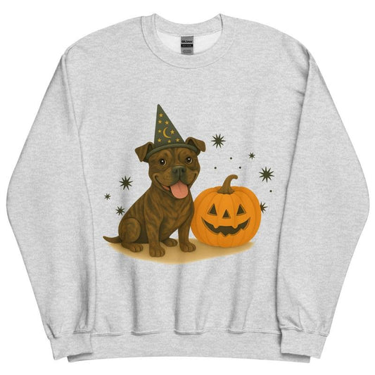 Brindle Pitbull Halloween Witchy Dogs Sweatshirt - Unisex Apparel Relaxed Fit Printed In The USA Clothing Womenswear Casual Comfort Cotton Top Athletic Boho Chic