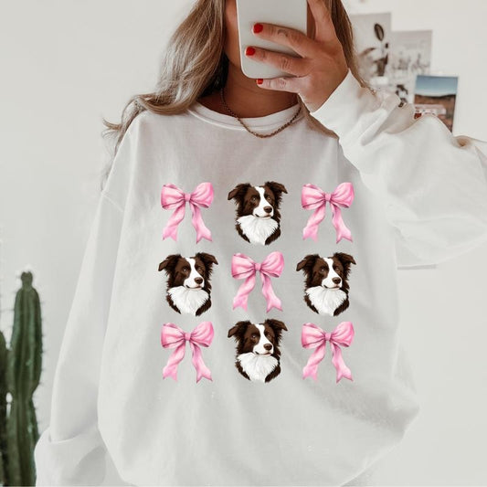 Brown Border collie with bows Sweatshirt ~ Sweatshirt Unisex Apparel Relaxed Fit Printed in the USA Clothing Womenswear Casual and Comfortable