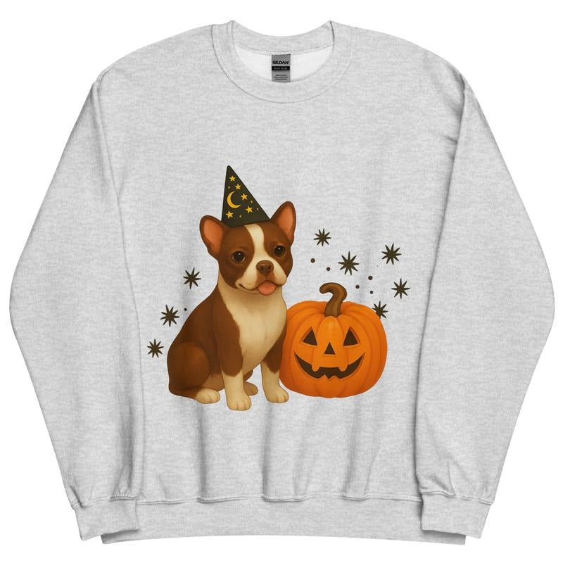 Brown Boston Terrier Halloween Witchy Dogs Sweatshirt - Unisex Apparel Relaxed Fit Printed In The USA Clothing Womenswear Casual Comfort Cotton Top Athletic Boho Chi copy