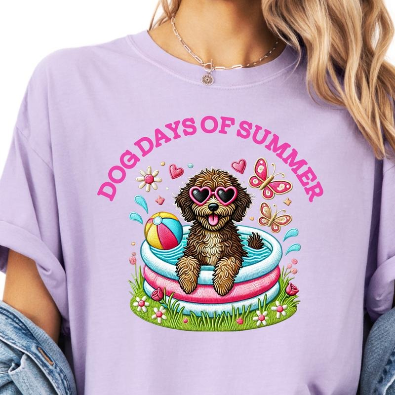 Brown Merle Aussie Doodle Dog Days of Summer Shirt ~ Unisex Apparel Relaxed Fit Printed In The USA Clothing Womenswear Casual Comfort Cotton Top Athletic Boho Chic
