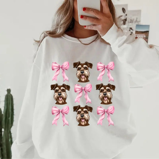 Brown Schnauzer with bows Sweatshirt ~ Sweatshirt Unisex Apparel Relaxed Fit Printed in the USA Clothing Womenswear Casual and Comfortable