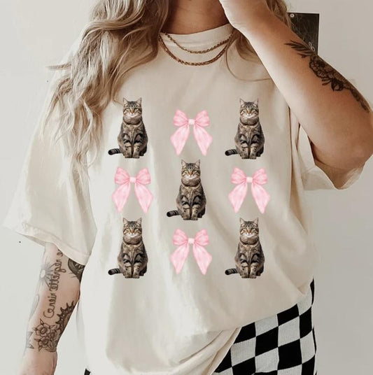 Brown Tabby Cat with bows Shirt ~ Unisex Apparel Relaxed Fit Printed In The USA Clothing Womenswear Casual Comfort Cotton Top Athletic Boho Chicbrown chihuahua