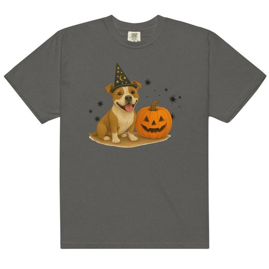 Brown and White Pitbull Halloween Witchy Dogs Shirt ~ Unisex Apparel Relaxed Fit Printed In The USA Clothing Womenswear Casual Comfort Cotton Top Athletic Boho Chi