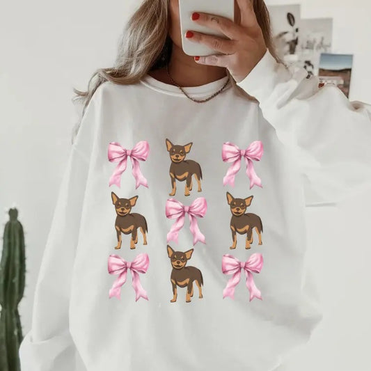 Brown chihuahua with bows Sweatshirt ~ Sweatshirt Unisex Apparel Relaxed Fit Printed in the USA Clothing Womenswear Casual and Comfortable