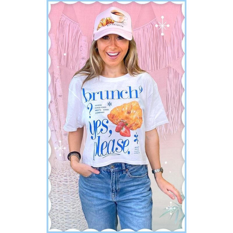 Brunch Yes Please Graphic Crop Top T-Shirt