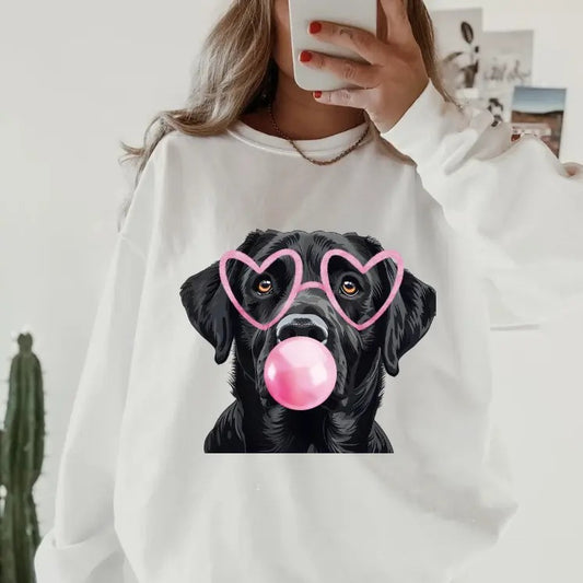 Bubblegum Black Lab Crewneck ~ Sweatshirt Unisex Apparel Relaxed Fit Printed in the USA Clothing Womenswear Casual and Comfortable