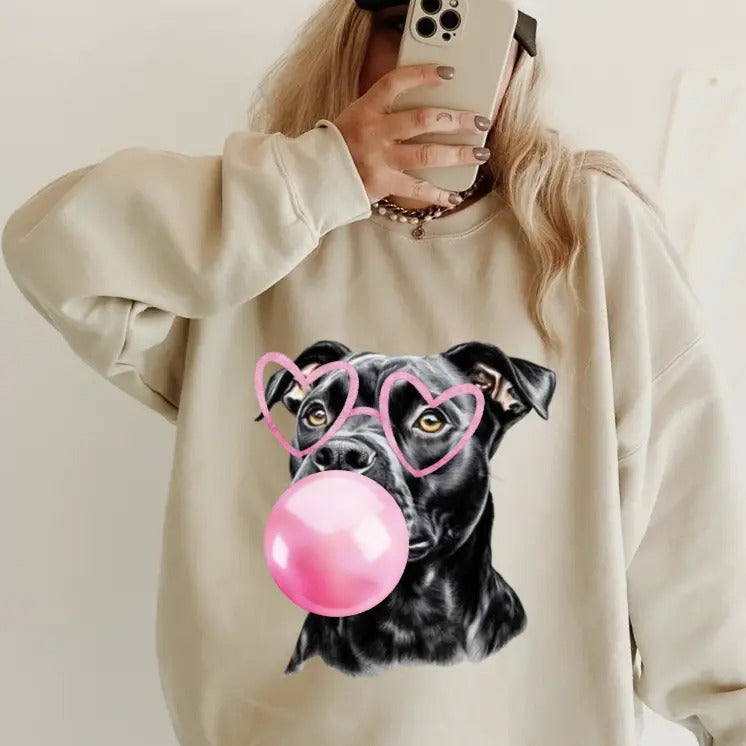 Bubblegum Black Pitbull Sweatshirt ~ Sweatshirt Unisex Apparel Relaxed Fit Printed in the USA Clothing Womenswear Casual and Comfortable