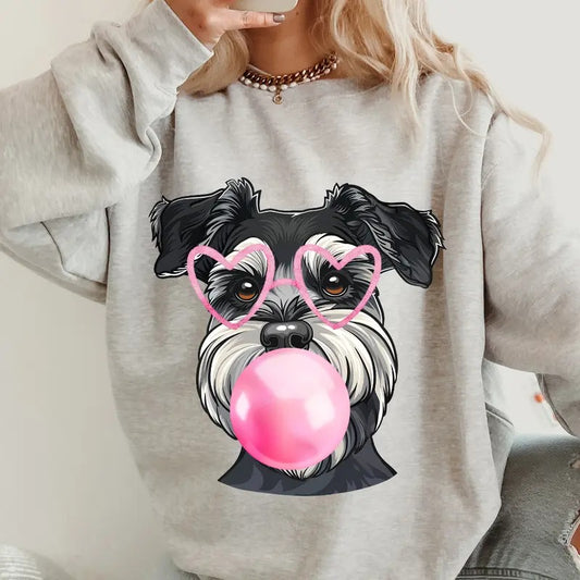 Bubblegum Black Schnauzer Crewneck ~ Sweatshirt Unisex Apparel Relaxed Fit Printed in the USA Clothing Womenswear Casual and Comfortable Hoodie
