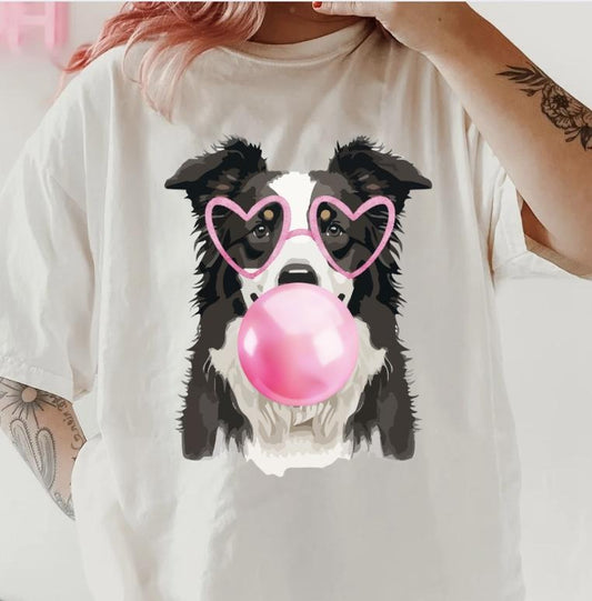 Bubblegum Border Collie Shirt ~ Unisex Apparel Relaxed Fit Printed In The USA Clothing Womenswear Casual Comfort Cotton Top Athletic Boho Chic