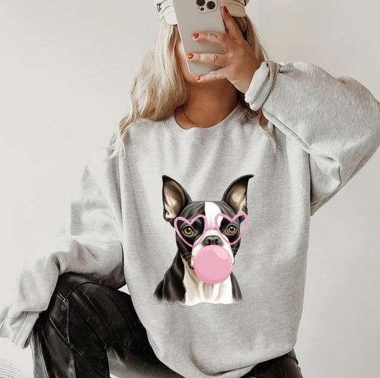 Bubblegum Boston Terrier Sweatshirt ~ Sweatshirt Unisex Apparel Relaxed Fit Printed in the USA Clothing Womenswear Casual and Comfortable