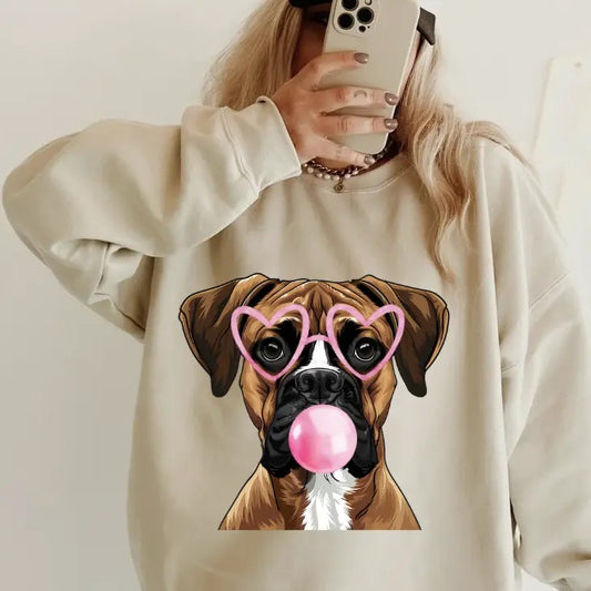 Bubblegum Boxer Crewneck ~ Sweatshirt Unisex Apparel Relaxed Fit Printed in the USA Clothing Womenswear Casual and Comfortable