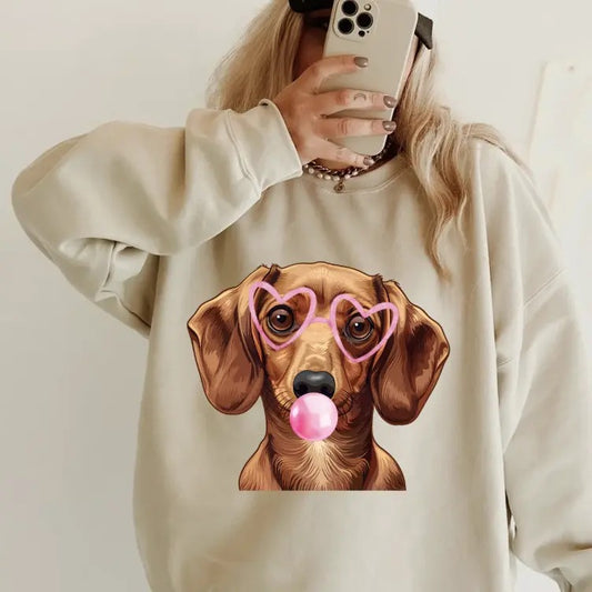 Bubblegum DACHSUND Crewneck ~ Sweatshirt Unisex Apparel Relaxed Fit Printed in the USA Clothing Womenswear Casual and Comfortable