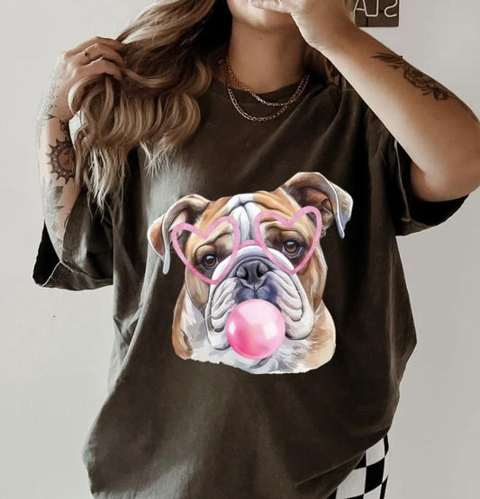 Bubblegum English Bulldog Shirt ~ Unisex Apparel Relaxed Fit Printed In The USA Clothing Womenswear Casual Comfort Cotton Top Athletic Boho Chic