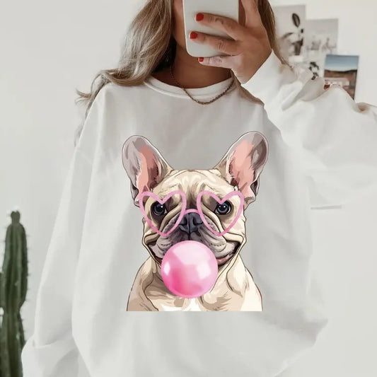 Bubblegum FRENCH BULLDOG Crewneck ~ Sweatshirt Unisex Apparel Relaxed Fit Printed in the USA Clothing Womenswear Casual and Comfortable Hoodie
