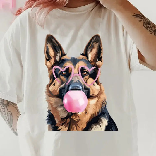 Bubblegum German Shepherd Shirt ~ Unisex Apparel Relaxed Fit Printed In The USA Clothing Womenswear Casual Comfort Cotton Top Athletic Boho Chic