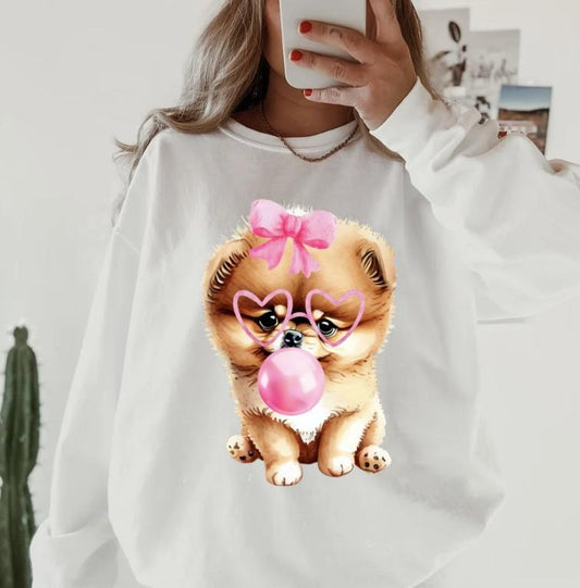 Bubblegum Pomeranian Crewneck ~ Sweatshirt Unisex Apparel Relaxed Fit Printed in the USA Clothing Womenswear Casual and Comfortable Hoodie