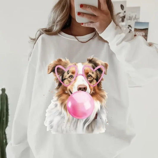 Bubblegum Red Australian Shepherd Sweatshirt ~ Sweatshirt Unisex Apparel Relaxed Fit Printed in the USA Clothing Womenswear Casual and Comfortable