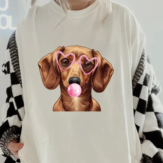 Bubblegum Short Haired Dachshund Shirt ~ Unisex Apparel Relaxed Fit Printed In The USA Clothing Womenswear Casual Comfort Cotton Top Athletic Boho Chic