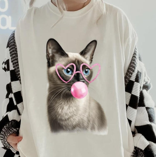 Bubblegum Siamese Cat Shirt ~ Unisex Apparel Relaxed Fit Printed In The USA Clothing Womenswear Casual Comfort Cotton Top Athletic Boho Chic
