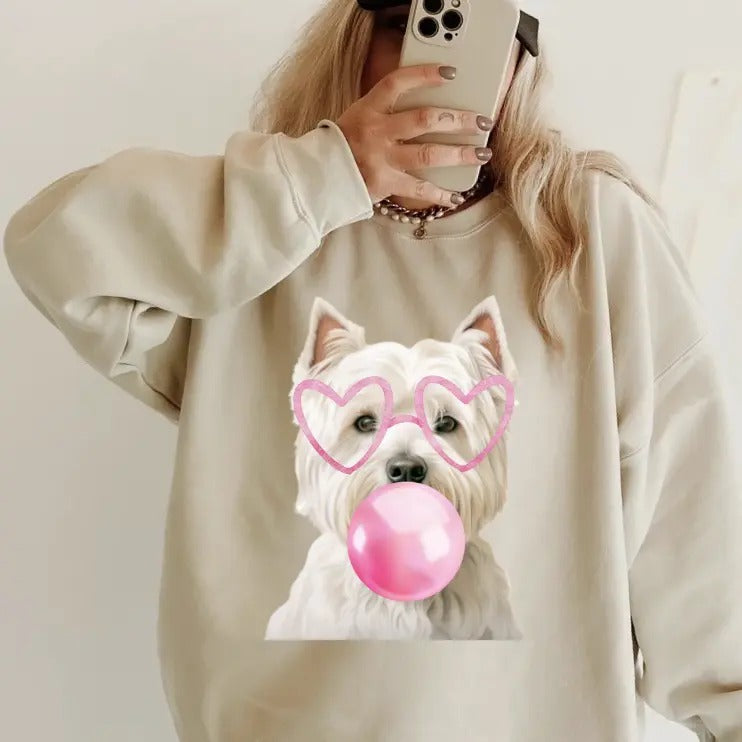 Bubblegum Westie Sweatshirt ~ Sweatshirt Unisex Apparel Relaxed Fit Printed in the USA Clothing Womenswear Casual and Comfortable