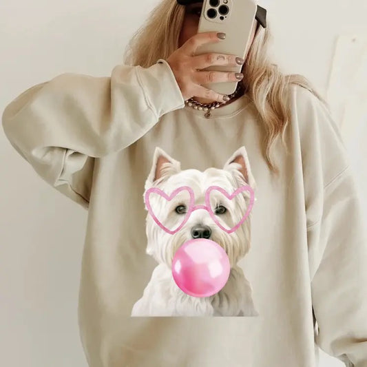 Bubblegum Westie Sweatshirt ~ Sweatshirt Unisex Apparel Relaxed Fit Printed in the USA Clothing Womenswear Casual and Comfortable