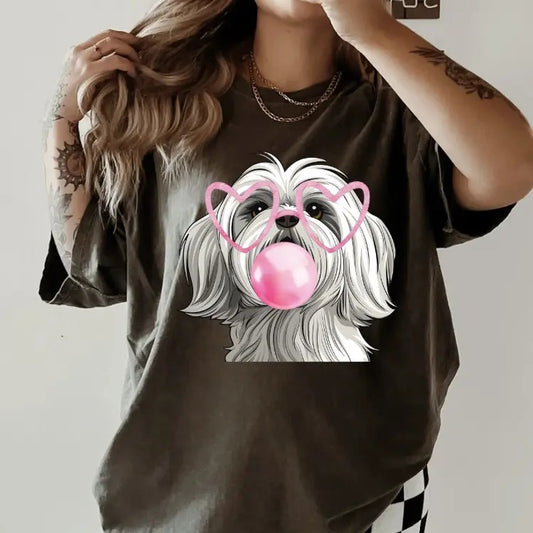 Bubblegum White Maltese Shirt ~ Unisex Apparel Relaxed Fit Printed In The USA Clothing Womenswear Casual Comfort Cotton Top Athletic Boho Chic