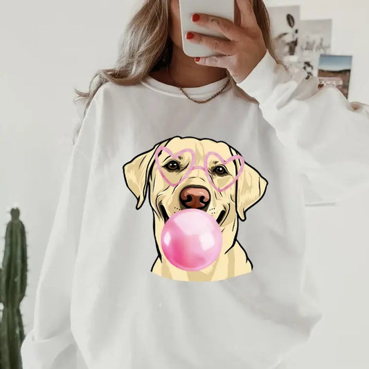 Bubblegum Yellow Lab Crewneck ~ Sweatshirt Unisex Apparel Relaxed Fit Printed in the USA Clothing Womenswear Casual and Comfortable Hoodie