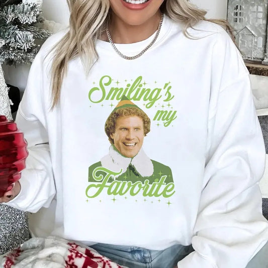 Buddy The Elf Smiling Is My Favorite Shirt, Elf Movie Sweatshirt, Elf Christmas Shirt, Family Christmas Shirt, Christmas Movie Shirt Christmas Gift Idea 2024, Gift For Him, Gift For Her