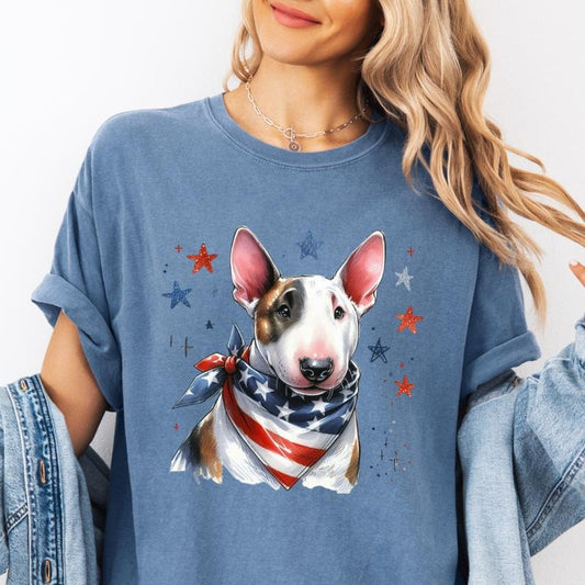 Bull Terrier Patriotic Dog Shirt ~ Unisex Apparel Relaxed Fit Printed In The USA Clothing Womenswear Casual Comfort Cotton Top Athletic Boho Chic